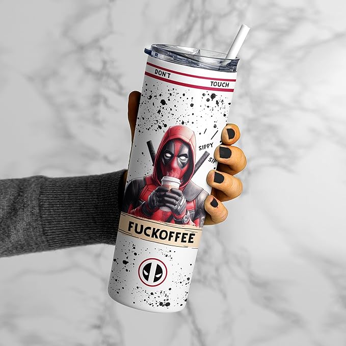 Dead Fuckoffee Tumbler, Pool Anti-Hero Tumbler Insulated, Sippy Sip Funny Novelty Gifts, Team X-Force, Wade Wilson, Birthday Christmas Any Occasion Gift, Coffee Drinker - 20 Oz