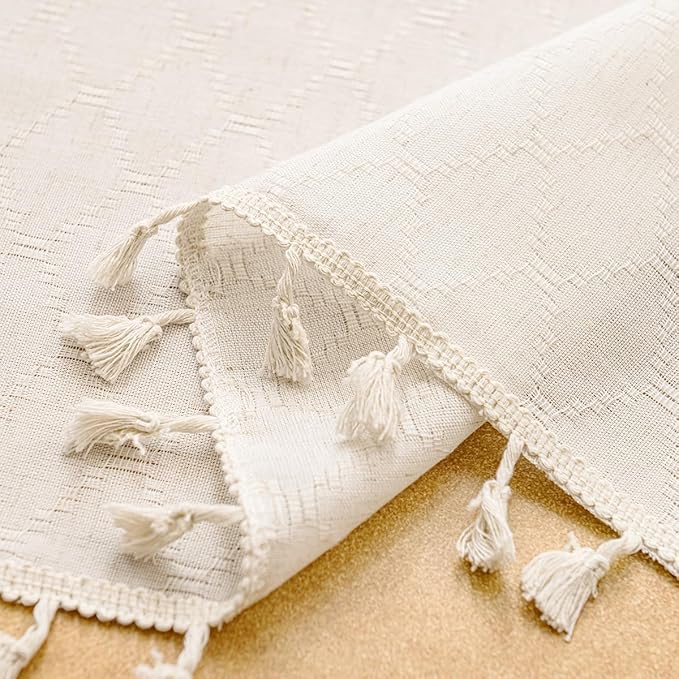 Fringed Polyester-Linen Tablecloth, Square Dining Table Diamond Jacquard Checkered Tablecloth, Multiple Styles of Bohemian Rustic Pastoral tablecloths 55x55 inches