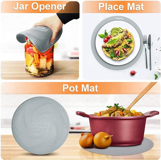 Walfos Silicone Microwave Mats, Heat Resistant Multi-Purpose Microwave Trivet Mat, Non-Slip Hot Pads, BPA Free Silicone Mats for Microwave, Oven, Hot Pan, Pot (Grey)