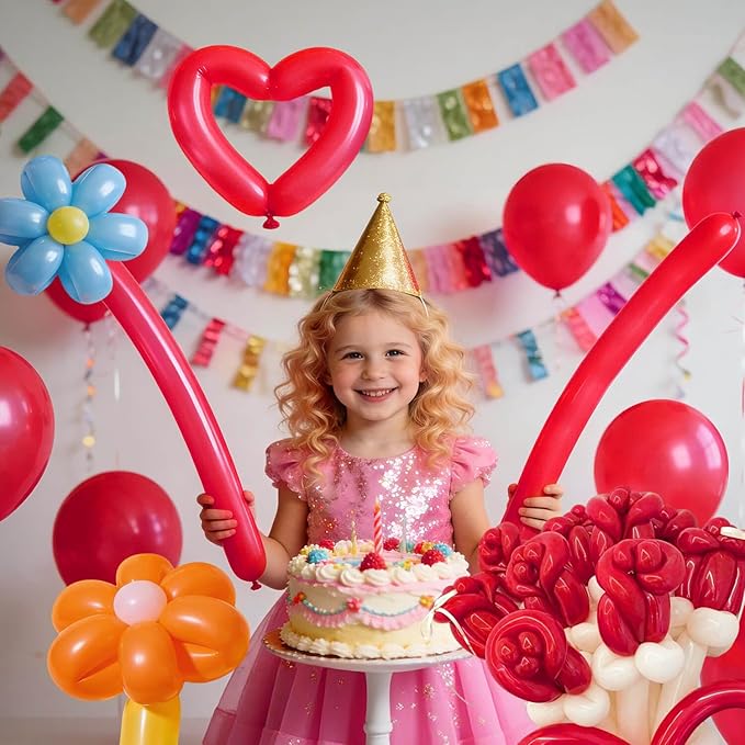 KAWKALSH 260 Red Long Balloons for Balloon Garland Thickening Skinny Latex Twisting Animals Modeling Christmas Birthday Wedding Party Festival Decorations 100pcs