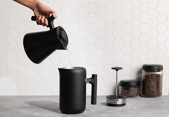 Fellow Corvo EKG Electric Tea Kettle - Electric Pour Over Coffee and Tea Pot-Quick Heating Electric Kettles-Temperature Control & Built-In Brew Timer-Matte Black with Walnut Handle-0.9 Liter