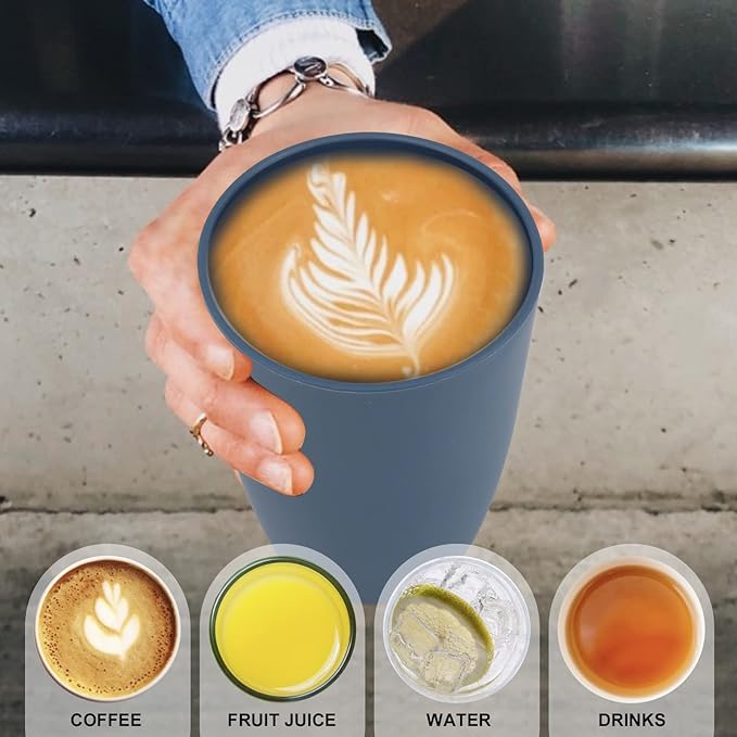 Wheat Straw Cups 6 PCS Good Alternative to Plastic Reusable Cups 12 oz Unbreakable Drinking Cup Reusable Dishwasher Safe Water Plastic Glasses Navy Blue