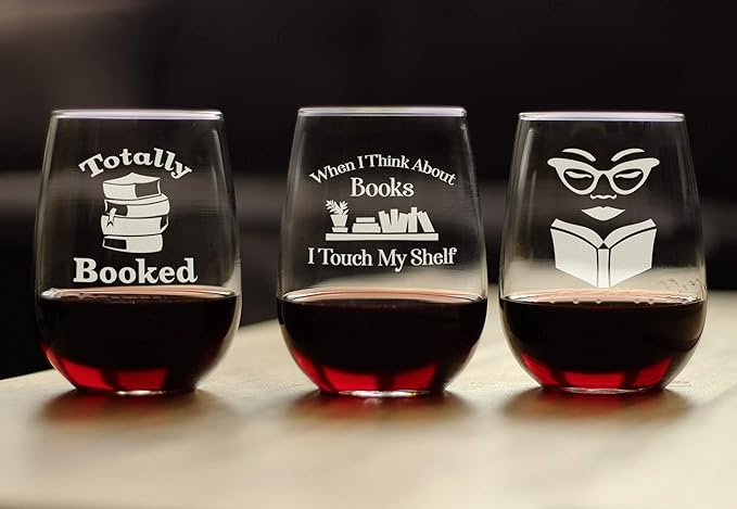 Bevvee Totally Booked - Stemless Wine Glass - Funny Book Club Gifts for Lovers of Reading & Fun Librarians - Large