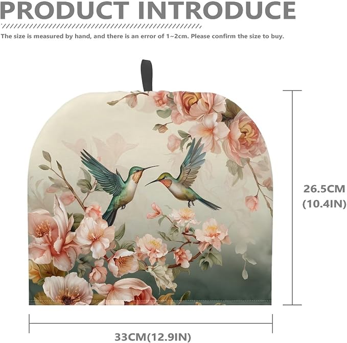Tea Cozy for Teapots with Handle, Hummingbird & Flower Print Dust Insulated Cover, Hanging Fold-Up Design, Suitable for Kitchen and Living Room Table Decoration