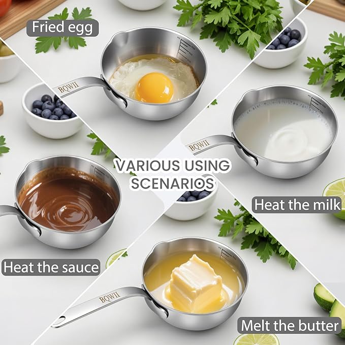 18/10 Stainless Steel Butter Warmer, 13.5 fl oz (400ml), Ideal for Heating Milk, Butter, Sauces, Baby Food, Coffee, Chocolate, Egg Pan, Compatible with Induction & Gas Stovetops
