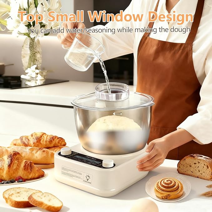 Electric Dough Maker with Ferment Function, 5.34QT Dough Mixer Machine, Household Flour Kneading Machine for Baking Bread Pizza Dough, Open Top Design, 304 Stainless Steel, White