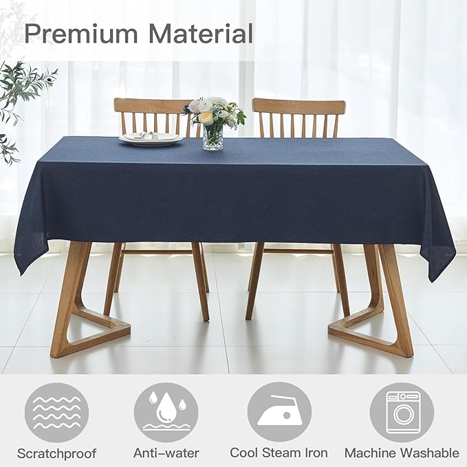 maxmill Rectangular Tablecloth Linen Texture Stain Proof Waterproof Wrinkle Free Spillproof Washable Fabric Table Cloth Farmhouse Tablecloths for Dining Room Party Holiday, 60 x 140 Inch, Navy Blue