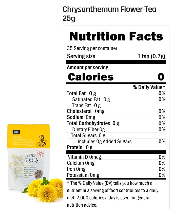 Ssanggye Chrysanthemum Buds Loose Tea 25g, Mildly Sweet Flavor with Floral Premium Flowers Petal Herbal Tea Refreshing Dried Roasted Traditional Fruity Herb Made in Korea