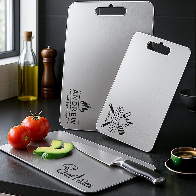 Personalized Titanium Cutting Board, Pure Titanium, Stainless Steel Premium Custom Engraved Chopping Board Gift for Men, Women, Birthday, Anniversary, Valentine Day, Kitchen Chefs & BBQ Grill Lovers