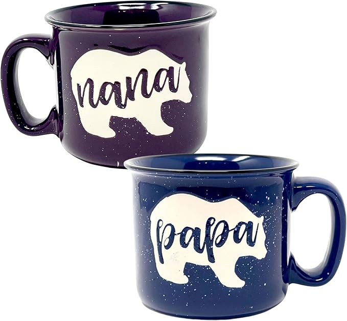 Nana and Papa Bear 15 oz Cute Coffee Mug for Grandma, Grandmother - Grandma Gifts, Mother's Day, Father's Day, Christmas, Birthday (Nana Bear Plum and Papa Bear Navy Blue Gift Set)