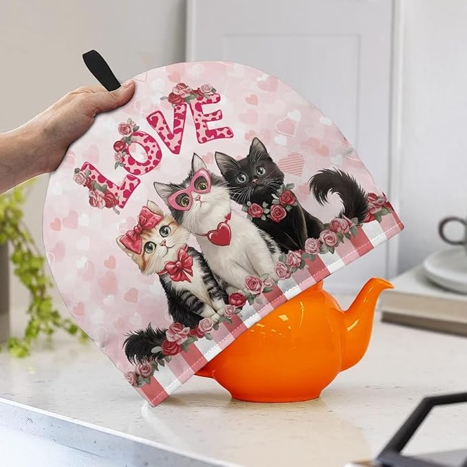 Pink Tea Cozy for Teapot Insulated Love Heart Kettle Cover Thick Home Decorative Cat Kettle Kitchen Dust Cover for Kitchen Accessory