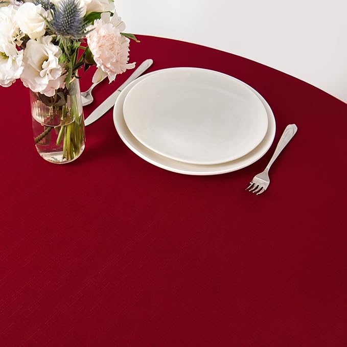 maxmill Round Linen Looking Textured Tablecloth Spill-Proof Wrinkle Free Soft Jacquard Table Cloth for Circular Table Cover, for Dining Room Banquet Christmas Parties Holiday Dinner, 70 Inch, Red