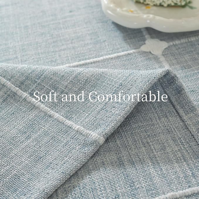 Zobesta Blue Table Cloth Rectangle Table 98 x 53 Inch, Cotton Blue Linen Gingham Tablecloth Rectangle, Heavy Weight Washable Boho Tablecloth for Outdoor, Party, Holiday, Picnic, Dining