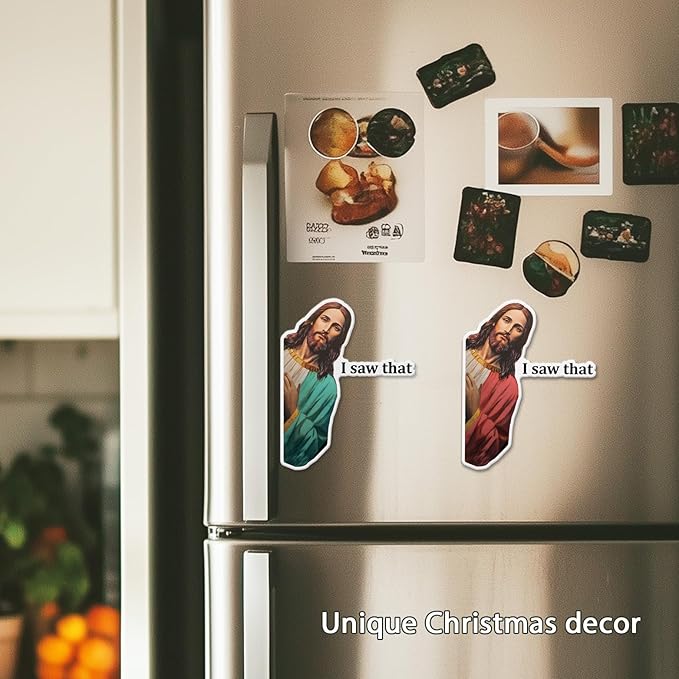 Funny Jesus “I Saw That” Magnets, Funny Refrigerator Magnets for Car or Fridge, Cute Bible Meme Magnet Set, Funny Christian Humor Car Sticker Magnet, 3.5 Inch Pack of 2 (Red, Green)