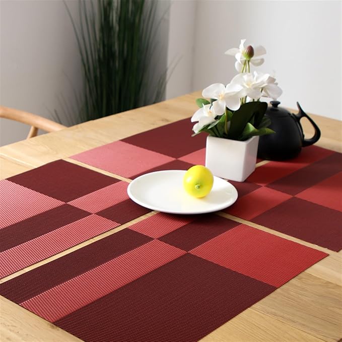 Heat-Stain Non-Slip Eco-Friendly Woven for Dining Table Washable PVC Kitchen Table Place Mats(JG-01,30X45CM_4PCS)