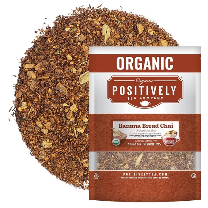 Organic Positively Tea Company, Banana Bread Chai Rooibos Tea, Loose Leaf, 16 Ounce