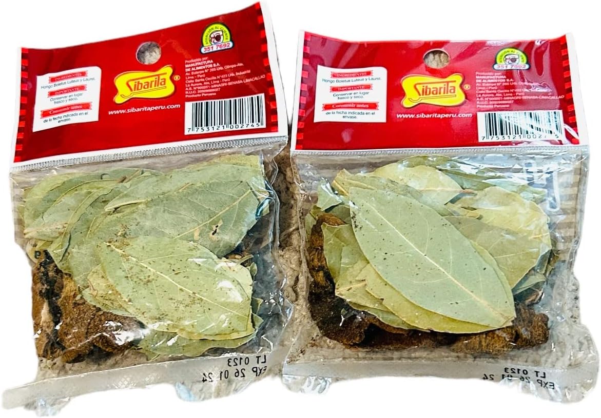 Peruvian Hongos Secos y Laurel, Dried mushrooms and bayleaf Peruvian seasoning, 20grs / 0.71 ounces, cocina peruana