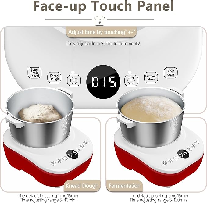 AIZIYO DoughChief, 5.3QT Dough Mixer, Dough Maker with Ferment Function, Touch Panel Control, 304 Stainless Steel Bowl, Removeable lid, Dough Proofing Box for Pizza, Bread, Pasta & Mochi