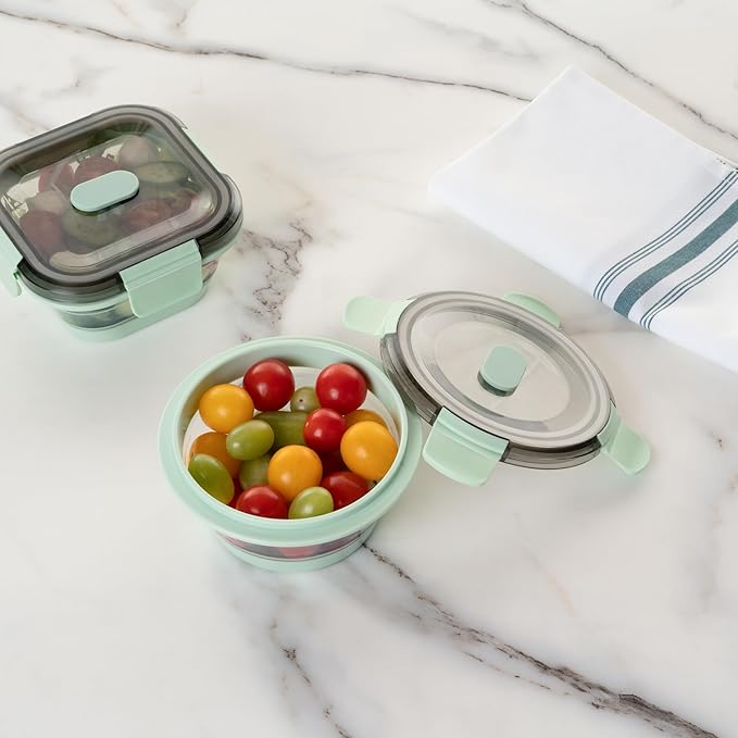 Restaurantware-Fresh Hero 13.6 Ounce Storage Containers, 20 Durable Airtight Food Containers - Microwavable, Freezable, Green Plastic Collapsible Container, Dishwashable, With Vented Lids
