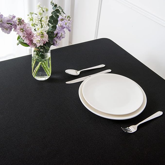 maxmill Jacquard Square Tablecloth Stain Resistant Waterproof Wrinkle Resistant Washable Soft Table Cloth, Decorative Fabric Table Cover for Dining Room, Indoor and Outdoor Use, 52 x 52 Inch, Black