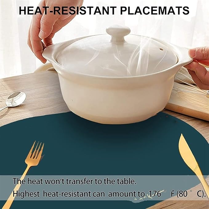 Set of 1/4 Double-Sided Color Oval Placemats Faux Leather PU Dining Table Mats Pads Waterproof Indoor Outdoor Decor(DS Grey Cream,44x30cm 1pcs)