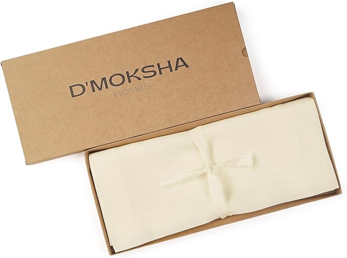D'Moksha Homes Linen Cream Table Runner 72 Inches Long - 100% Pure Linen 14 x 72 Inch Table Runner for Dining, Spring, Easter - Machine Washable
