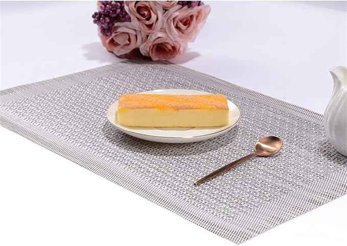 Woven Place Mat Eco-Friendly PVC Placemats Washable Non Slip Heat Decorate Table Mats(LP Silver,30X45CM_4PCS)