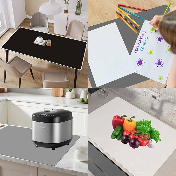 48"x24"(120cmx60cm) Large Silicone Mat for Kitchen Counter, Heat Resistant Non-Slip Countertop Protector, Waterproof Silicone Craft Mat for Kitchen Island(2Pack, Black)