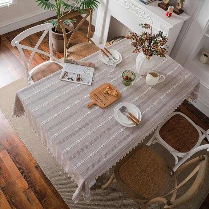 Rectangular Tablecloth American Tablecloth Coffee Color Embroidery Stripes Hollow Home Tablecloth Coffee Table Tablecloth Suitable for Restaurant Camping(140 * 300cm)