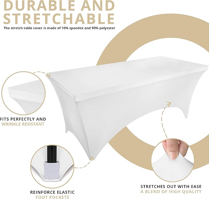 Utopia Kitchen Spandex Tablecloth 2 Pack [8FT, White] Tight, Fitted, Washable and Wrinkle Resistant Stretch Table Cloth Rectangle Cover for Trade Show, Weddings & Parties [96Lx30Wx30H Inch]