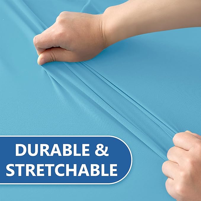Spandex Table Cloths for 8 Foot Rectangle Tables-6 Pack Fitted Stretch Light Blue Table Covers-Folding Tablecloths for Party, Vendor Booth Display, Banquet Buffet Event, Craft Trade Show