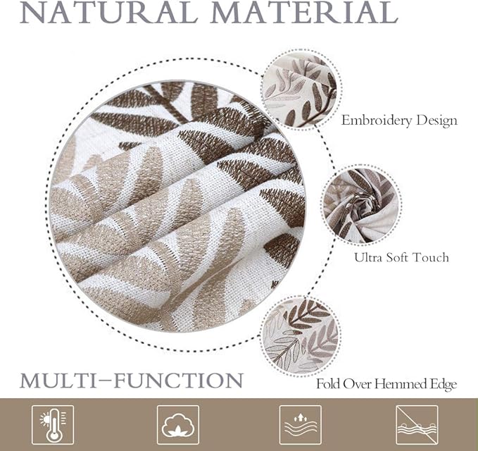 ColorBird Embroidery Leaf Tablecloth Heavy Weight Cotton Linen Fabric Dust-Proof Table Cover for Kitchen Dinning Tabletop Decoration (Rectangle/Oblong, 52 x 70 Inch, Linen)