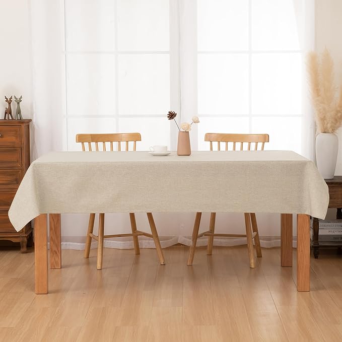 Hiasan 2 Pack Faux Linen Rectangle Tablecloth - Wrinkle and Stain Resistant Washable Table Cloth for Kitchen Dining Room Holiday Table Cover for Party Dinner, Beige, 30 x 60 Inch