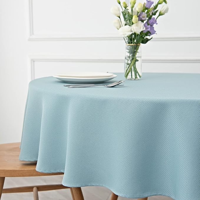 maxmill Round Textured Tablecloth Spill-Proof Wrinkle Free Soft Jacquard Table Cloth for Circular Table Cover, for Dining Room Buffet Banquet Parties Holiday Dinner, 70 Inch Dusty Blue