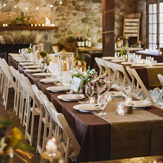 8 Pack Brown Tablecloth 60x126 Inch Rectangle Table Cloth for 8 Foot Rectangle Tables, Wrinkle Resistant Washable Polyester Fabric Rectangular Table Cover for Dining Banquet Wedding Party