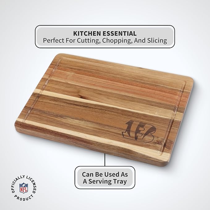 The Memory Company Officially Licensed NFL Acacia Cutting Board – 11.7" x 15.7" Durable Wood Chopping & Serving Board with Team Logo