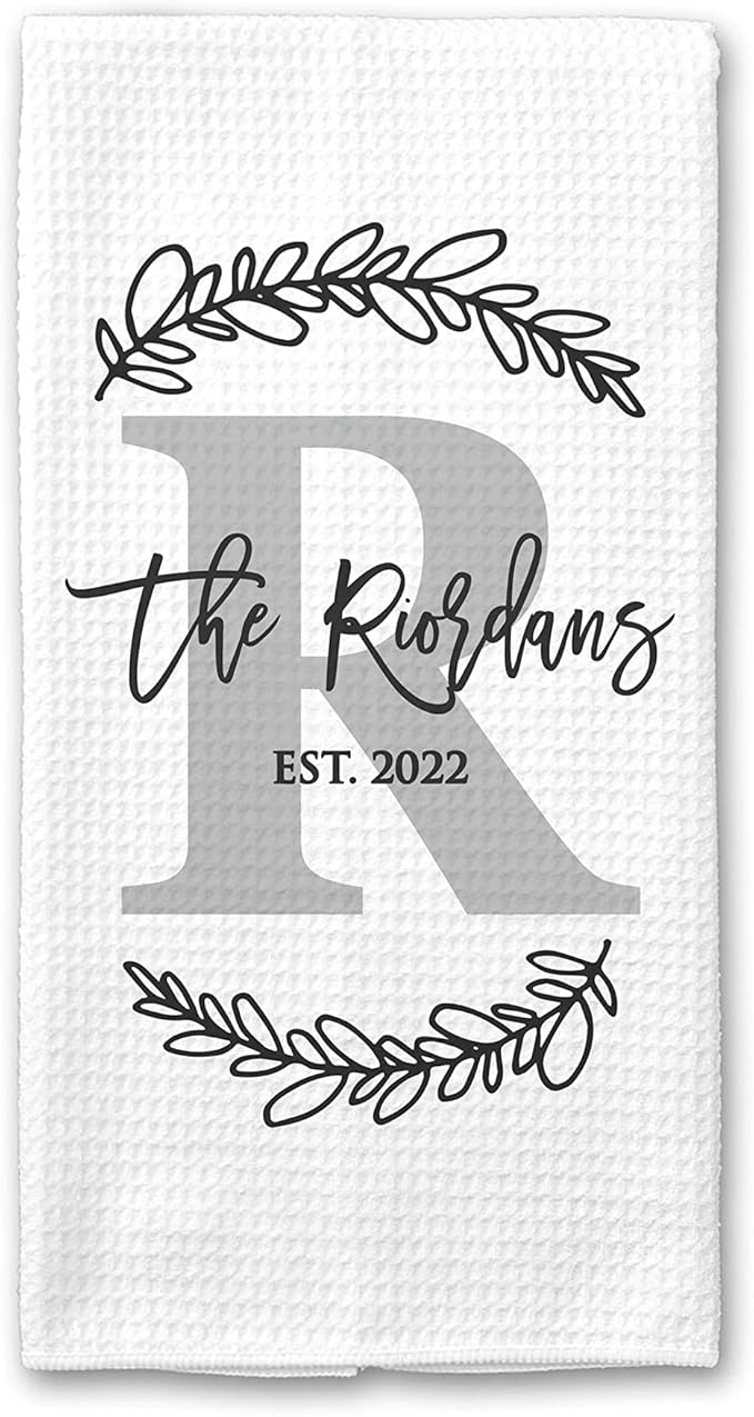 Personalized Grey Monogram Towel | Custom Waffle Weave Dish Towel | Personalized Kitchen Towel | Housewarming Gift | Wedding Gift | Housewarming Present | Bridal Shower Gift