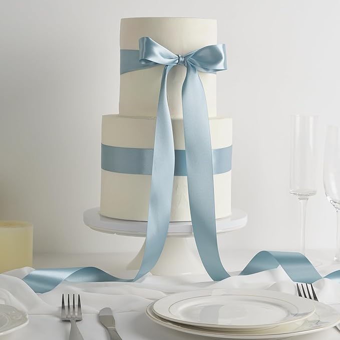MEEDEE Slate Blue Satin Ribbon - 1-1/2 inch Double Faced, 50 Yards for Christmas Tree, Weddings, Flower Bouquets