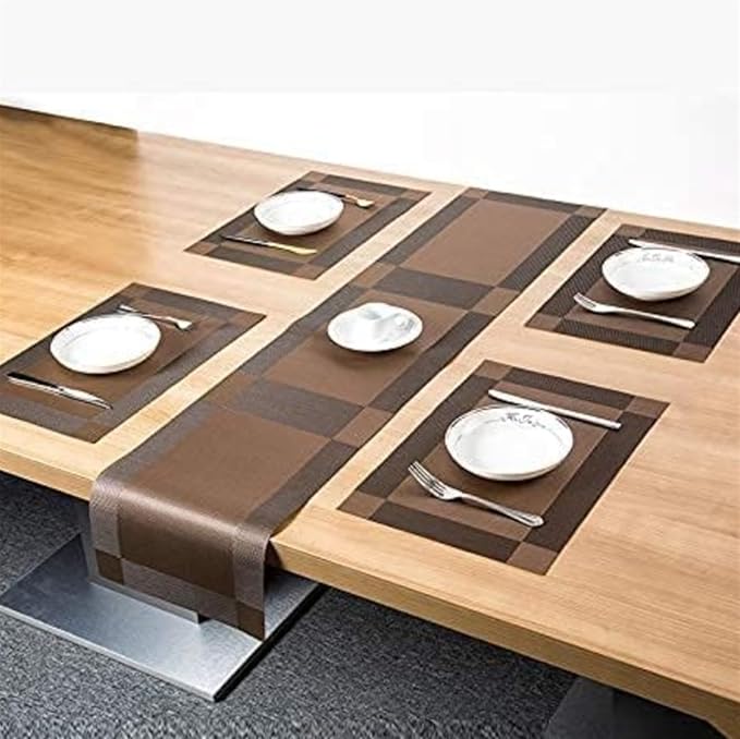 Placemats with Table Runner Sets Place Mats Crossweave Placemat Kitchen Tablemat Washable PVC Table Mats for Dining Table(Black)
