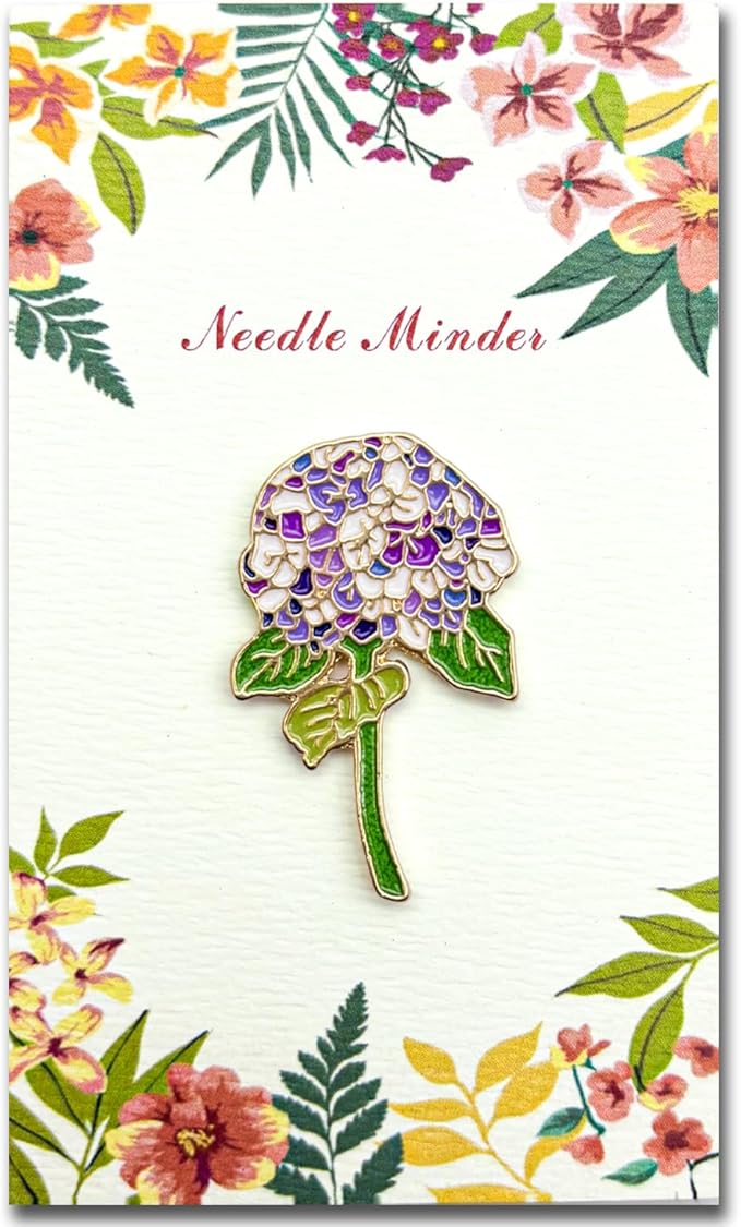 Needle Minder for Keeping Sewing & Embroidery Needles – Magnetic Needlepoint Holder, Cross Stitch Supplies – Secure & Decorative Needle Minders for Stitching & Crafting (Purple Hydrangea)