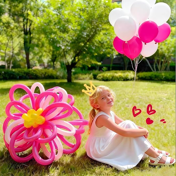 KAWKALSH 260 Hot Pink Long Balloons for Balloon Garland Thickening Skinny Latex Twisting Animals Modeling Christmas Birthday Wedding Party Festival Decorations 100pcs