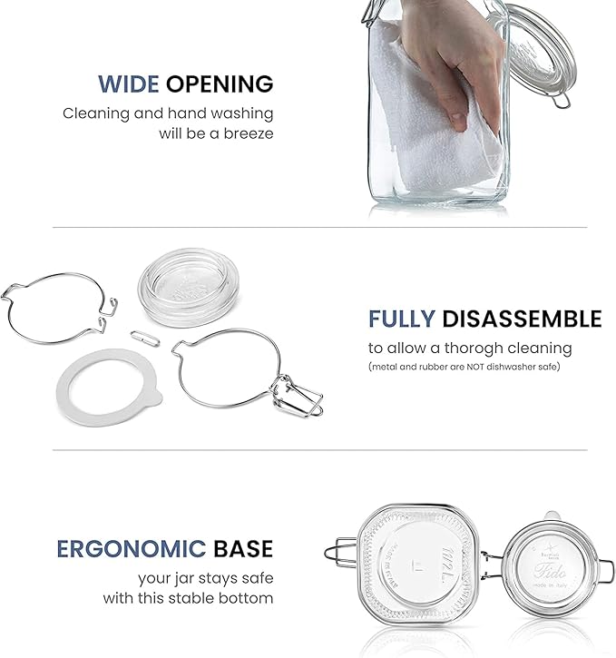 Bormioli Rocco 149240M02121197 Fido Glass Canning Jar Italian 67¾ oz-2 Liter (2 Pack), (Pack of 2), Clear