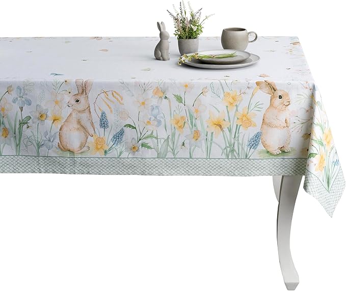 Maison d' Hermine Table Cloth Rectangle Table 100% Cotton 60 x 90 Inches Tablecloth Reusable Decorative for Dining Room Farmhouse Home Valentines Day Decorations Spring Summer - Easter Dew