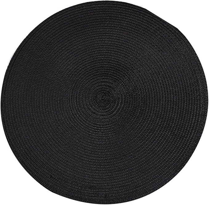 Table Mat Round Woven Placemats PP Waterproof Dining Non-Slip Napkin Disc Bowl Pads Drink Cup Coasters Kitchen Decoration(Black)