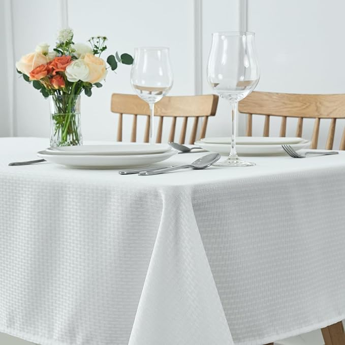 maxmill Square Tablecloth Weaved Texture Stain Resistant Waterproof Wrinkle Resistant Washable Soft Table Cloth, Decorative Fabric Table Cover for Dining Room Dinner and Parties, 52 x 52 Inch, White