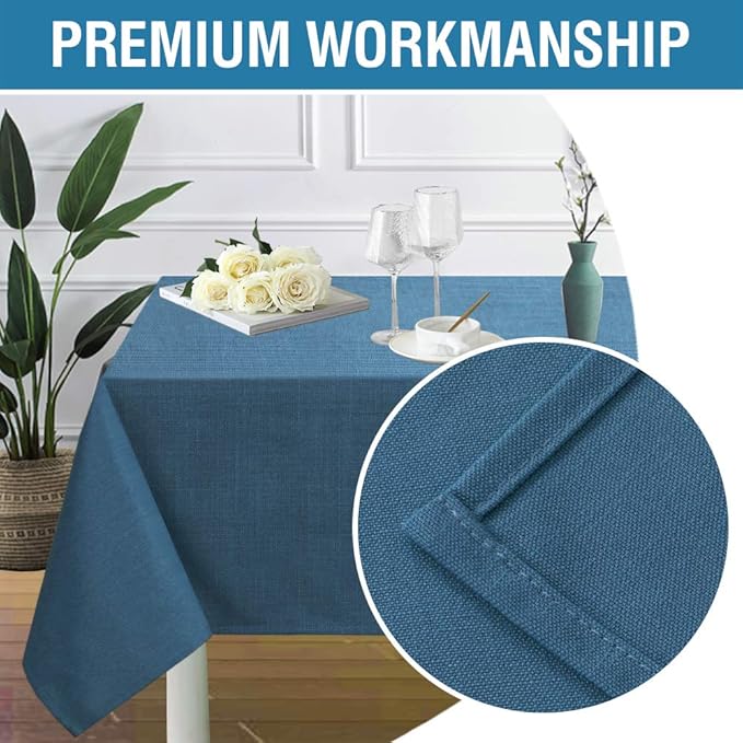 H.VERSAILTEX Linen Textured Table Cloths 54 x 108 Inch Premium Solid Tablecloth Spill-Proof Waterproof Table Cover for Dining Buffet Feature Extra Soft and Thick Fabric Wrinkle Free, Ink Blue