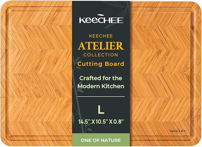 Atelier Collection Bamboo Cutting Board, Reversible Wood Chopping Boards for Kitchen with Juice Grooves, Handcrafted Large Serving Tray, Luxury Housewarming Wedding Gifts for New Home