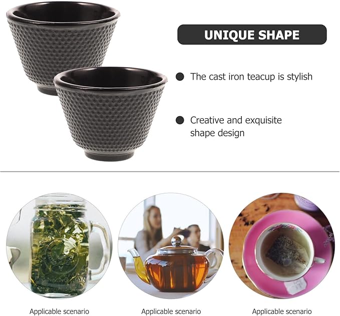 Angoily 2pcs Japanese Tea Cup Black Cups Japanese Cast Iron Tea Set Chinese Retro Kung Fu Teacup Handcraft Mugs Set for Households, Offices