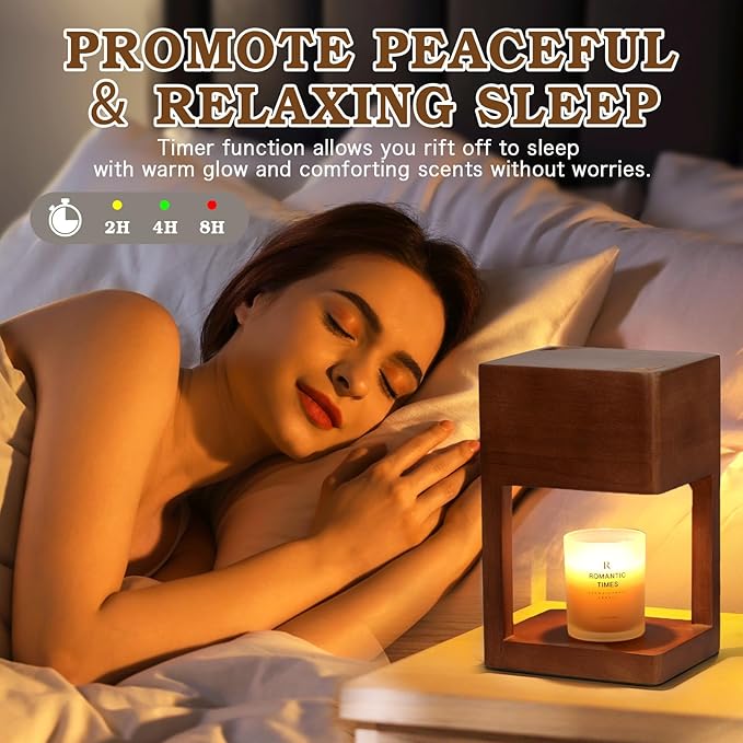 Candle Warmer Lamp Wood with Timer, Dimmable Electric Candle Lamp Warmer for Jar Candles, 2*35 Watt Bulb, Valentines Gifts, Birthday Gifts for Men, Decorative Wooden Candle Lamp for Bedroom Home Decor