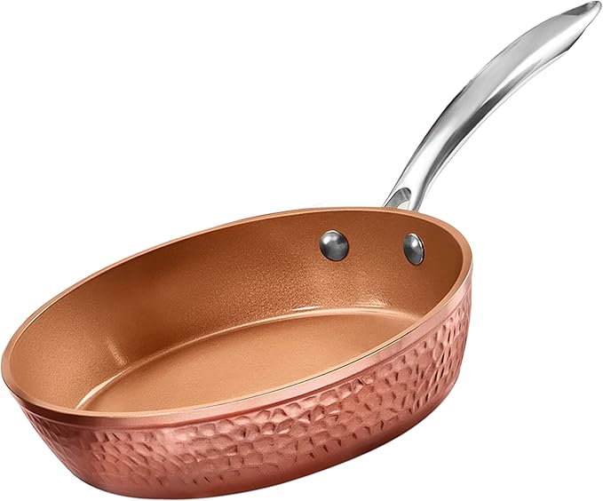 Gotham Steel Hammered Copper 14 Inch Non Stick Frying Pan with Lid, Nonstick Frying Pan with Ceramic Coating and Induction Plate for Even Heating, Oven / Dishwasher Safe, 100% Healthy & Non Toxic